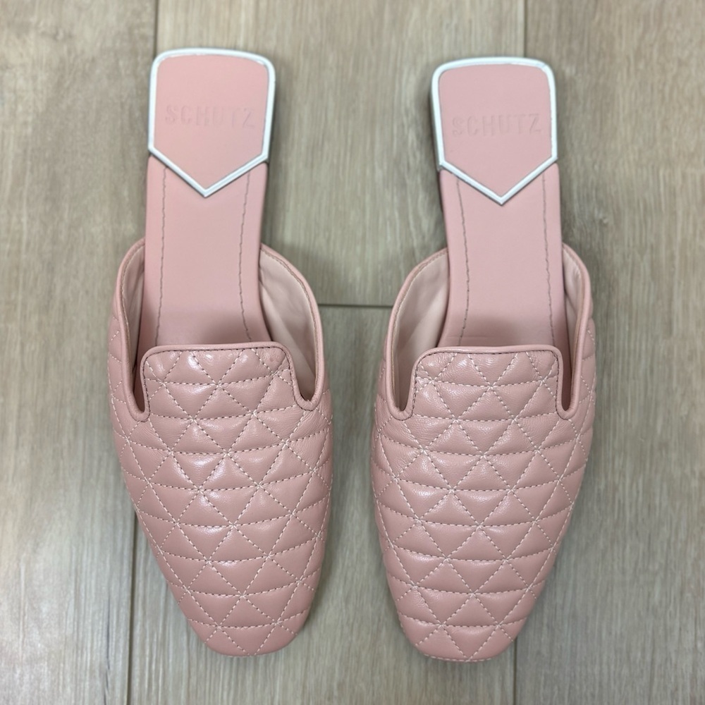 SCHUTZ Adra Quilted Flat Mules in Pink Size 10 - Picture 5 of 11